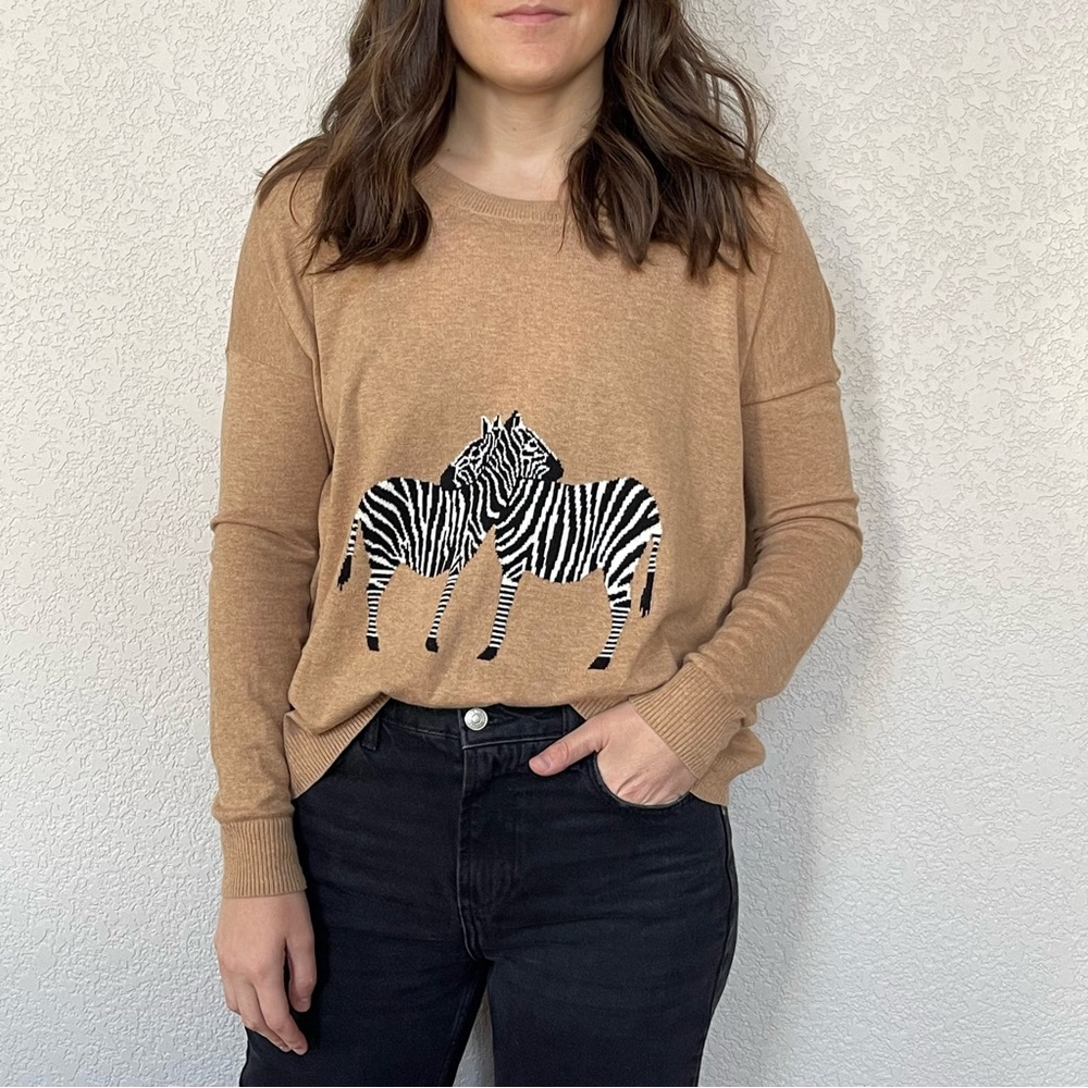 NWOT Madewell tan zebra animal motif scoopneck pullover sweater